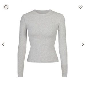 Skims Gray Cotton Jersey Long Sleeve T-Shirt XS